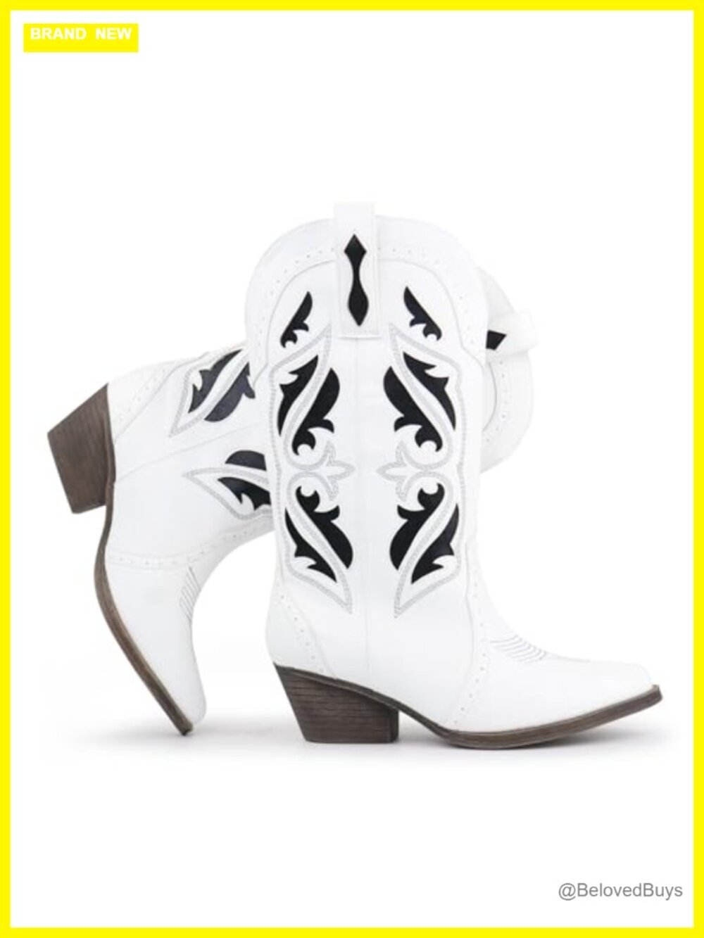Women's Embroidered Western Cowboy Boots Mid Calf Pointed Toe Block Heel